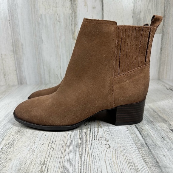 New Sam Edelman Kaiti Zip Ankle Bootie Western Low Heel Walnut Brown Suede #1066 - Picture 1 of 12